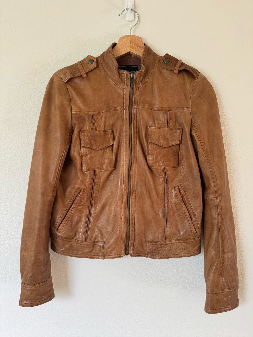 Lucky Brand Cognac 100% Buttery Leather 70’s Inspired Moto Jacket XS